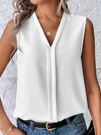 Product Title :Casual V Neck Loose Plain Tank Top Product Measurements cm Size US Waist Bust Hip S 6-8 70-74 88-92 96-100 M 10 75-78 93-96 101-104 L 12 79-84 97-102 105-110 XL 14 85-90 103-108 111-116 XXL 16 91-96 109-114 117-122 Product Details Clothes Length:Regular Sleeve Length:Sleeveless Edition type:Loose Elasticity:No Elasticity Silhouette:H-Line Thickness:Regular Size Type:Regular Size Material:Polyester Neckline:V neck Activity:Daily Pattern:Plain Style:Casual Theme:Summer Color:White Size:S,M,L,XL,XXL Fabric:Spandex5%; Polyester95%