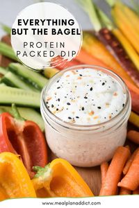 Everything but the bagel seasoning turned into a protein packed dip with less than 10 minutes of work. This is what your veggie dipping dreams are made of! #Proteindip #Everythingbutthebagel #mealplanaddict #healthysnacks