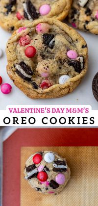 These Valentine’s day Oreo M&M’s cookies are a delicious fun twist to celebrate the holiday of love. They are made with a chewy cookie base, packed with oreo chunks and m&m’s. Make them as a gift or just to enjoy on a cold chilly Valentine’s day!