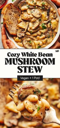 Warm up with this hearty white bean and mushroom stew, featuring tender potatoes and fragrant herbs. This simple, one-pot dish is ideal for cozy, cold-weather meals. Completely vegan and gluten-free, it's incredibly tasty and satisfying.