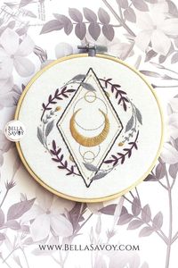 Pagan Art Hand Embroidery Pattern PDF with Laurels and Moon image 1