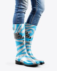 Rain Boots on Women's Legs with Jeans Mockup