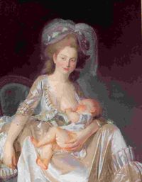 Louis-Rolland Trinquesse: Jeune femme allaitant son enfant (huile sur toile) 1777.