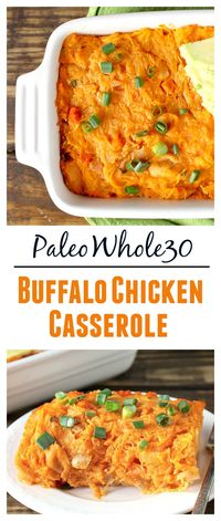 This Paleo Buffalo Chicken Casserole is healthy, full of flavor, and comforting. So good you'll be coming back for more. Whole30, gluten free, dairy free, and low carb.