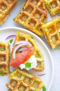 Zucchini Cheddar Waffles are savory and made with grated zucchini, cheese, and perfect for brunch or lunch! These waffles are healthy and easy to make!