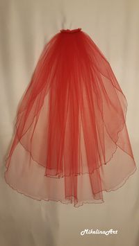 Red Wedding Veil Two Layers by MikelinaArt on Etsy