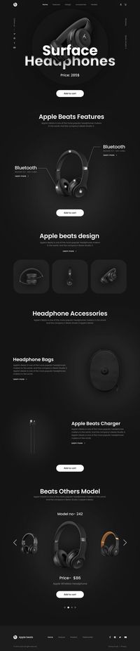 Hello Dribbbers👋 Today I make minimal landing page about Beats headphone overview and features with dark theme. There's a lot of room for improvement, your feedback and appreciation are always welcome 😍 👉 Tools Photoshop, Illustrator, Figma, After Effect, Premiere Pro We’re Ready to help you on your next generation futuristic project? Connect with me : saadibnsayed21@gmail.com If you do and follow us to not miss upcoming work. 🙏🏻