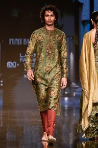 Buy Punit Balana - Men Yellow Chanderi Silk Printed Kurta Set Online | Aza Fashions