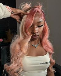 Rose Pink Wavy Ombre Lace Front Wig Human Hair Wig Lace Front Wig Virgin Human Hair Same as image 150%Density Same as image