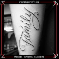 Black and grey lettering.  Designed and tattooed by: Jamy Bonte Dragon Tattoo.