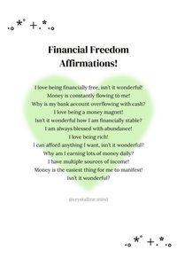 Financial freedom is the ability to live your life without having to worry about money. It means having enough money to cover your expenses, save for the future, and invest for your retirement. This course will teach you how to manifest endless wealth and riches so that you can achieve financial | Written Manifestation | Positive Manifestation Wallpaper | Heart Aura Wallpaper | Girlie Quote