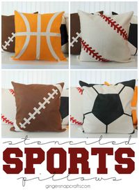 Stenciled Sports Pillows at GingerSnapCrafts.com #stenciled #pillows #homedecor