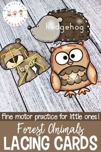 These forest animal printable lacing cards for preschoolers are perfect for practicing fine motor skills or beginning sewing practice.   http://homeschoolpreschool.net/forest-animal-printable-lacing-cards/