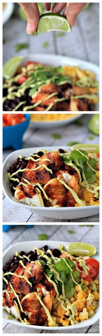 Grilled Tilapia Bowls with Chipotle Avocado Crema