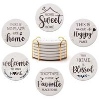 PRICES MAY VARY. Coaster Set of 6: The package includes 6 pieces of home coasters in 6 styles and a metal coasters holder. Super cute, they are going to look great on the countertop. Best Absorbent Coasters: Made from absorbent ceramic, the surface of drink coaster absorbs water quickly within 5-10 seconds, will not stick to your kitchen table. Non-slip Cork Bottom: The coasters come with durable slip resistance cork back to protect coffee tables, furniture, countertops, dining, or tabletops fro