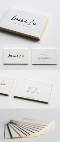 #brand_business_cards | Neon Yellow Edge Painting And Beautiful Calligraphy On A Letterpress Business Card For A Makeup Artist