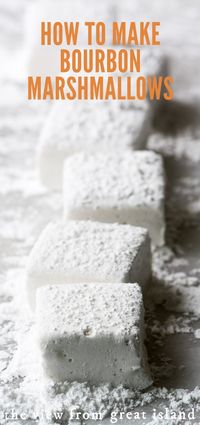 How to Make Bourbon Marshmallows ~ these plush vanilla bean marshmallows are spiked with bourbon for a uniquely adult spin.  Add them to hot cocoa for a sweetly indulgent nightcap. #easy #recipe #vanilla #cocoa #dessert #homemade #Christmas #foodgift #bourbon