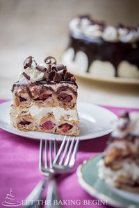 Honeycomb Cherry Cake - Cherries wrapped into puff pastry, then layered with sour cream frosting and drizzled with chocolate, this cake is my childhood favorite and is always a stunner to present to guests.