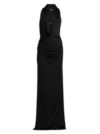 "Find TOM FORD Draped Jersey Gown on Editorialist. Designed with comfortable stretch, this TOM FORD jersey gown is defined by a cowlneck, lustrious draping, and a side slit. A subtle chain-link detail secures the bust of the flattering design. Cowlneck Sleeveless Side slit Side zip closure Pulls on 98% viscose/2% elastane Dry clean Made in Italy SIZE & FIT Model measurements: 5'10\" tall Model is wearing a US size 4 ABOUT THE BRAND After 10 years of serving as the Creative Director for several i