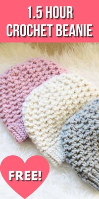 Try this quick beanie pattern that takes only one skein of chunky yarn and works up in one and a half hours. This easy free pattern has an effortless texture perfect for beginners. The tutorial includes sizes for Toddlers, Kids, and Women. #crochetbeanie, #crochethatpattern, #crochetbeaniehat, #crochetbeanietutorials, #crochetbeaniekids, #diybeanie, #crochetbeaniefreepattern