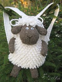 Free Knitting Pattern for Sheep Backpack - Adorable drawstring backpack with sheep face flap and loopy stitch wool. 17 cm x 11 cm x 23 cm. Designed by Tatyana Fedorova