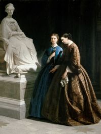 Princess Maria Pia of Savoy (later Queen of Portugal) and her elder sister, Princess Clotilde of Savoy visiting the tomb of their mother, Queen Adelaide of Sardinia