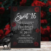 Sweet 16 Rose Flower & Thorn Fairy Castle Dark Invitation - tap, personalize, buy right now! #Invitation #sweet #16, #sixteen, #birthday, #elegant,