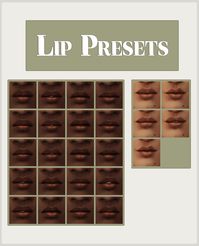 Stuff 20 presets all ages & genders custom thumbnails *If you have “sammi_xox_LipPresets N1-11″ in you mods folder please delete and replace with this file* Download - SFS Asymmetrical Lip pres…