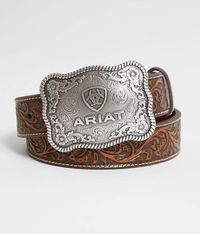 Ariat Leather Western Belt - Brown 36, Men's Brown Style A1020467/Sku 944409 Embossed 1 1/2 leather belt. Due to the nature of leather/suede, small variances of color in the skin may occur, this is in no way considered a defect. These are inherent characteristics of leather/suede and will enhance the individual look of your garment.. Genuine Leather.. MEN'S BELT SIZE CONVERSION CHART Waist (size) 28-30 32-34 36-38 40-42 Belt Length 30-32 34-36 38-40 42 Belt Size S M L XL *Conversion sizes may va