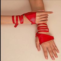 1 Pair Women's Pu Leather Fingerless Gloves Multicolor / Red