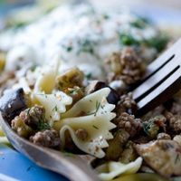 Pasta with Turkish Lamb, Eggplant, and Yogurt Sauce