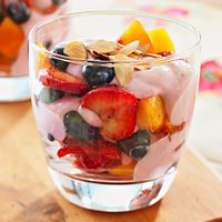 This yogurt parfait makes a great snack for after school but it's also a nice healthy dessert choice for after dinner. It's light, fresh, and full of fruit, and you'll love the contrast of crunchy toasted nuts in each spoonful.