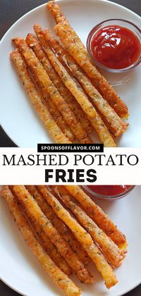 Tired of regular French fries that often get soggy reaching your doorstep? Try these fun and crispier alternatives – mashed potato fries! Whether you're serving them as a side dish, snack, or appetizer, these golden brown sticks never disappoint and are very easy to make! #fries #mashedpotatosticks #potatofries #potatosnacks