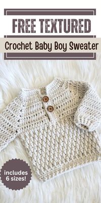 Create an adorable textured crochet baby boy sweater that's perfect for your little one! This crochet baby sweater pattern makes crafting cute crochet boy clothes a breeze. Our top-down crochet sweater design works perfectly for crochet child sweaters and toddler sweaters. These crochet baby sweaters feature a charming texture that's both stylish and cozy.