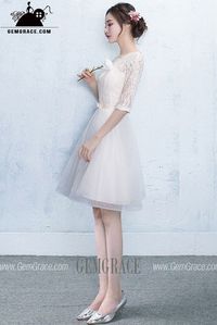 Short tulle simple wedding dress with sleeves