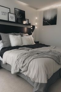 Experiment with this precise design and furniture in your own area using AI HomeDesign with just one click!Black, white, grey, silver, charcoal, cozy, small, serene, girly, calm, cute, student, blanket, pillows, bedroom#BedroomDecor #Monochrome #StudentLiving #CozyBedroom #GreyInteriors #CuteRoomIdeas #SereneSetting #GirlyDecor #CharcoalScheme #AIHomeDesign