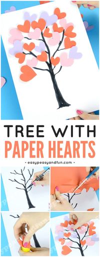 Tree With Paper Hearts Art Valentine's day Craft for Kids