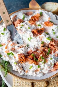 This Smoked Salmon Dip Recipe tastes fantastic and is super easy to make!  It takes only a few minutes to whip up a batch of this dip for a last minute appetizer idea. #smokedsalmondip #diprecipes #appetizerrecipes