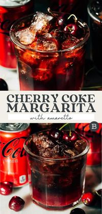 This delicious coca cola margarita is inspired by both an Italian margarita and a batanga. Fresh cherries are mashed with lime juice and shaken with amaretto and tequila. Top with your cola of choice and enjoy!