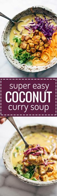 Coconut Curry Soup - this easy recipe can be made with almost ANY vegetables you have on hand! Silky-smooth and full of flavor. Vegetarian and vegan.