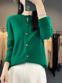 Women Cashmere Sweater  Autumn Winter Cardigan 100% Merino Wool O-Neck Knitwear Female  Grace Soft