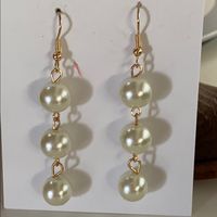 Gold 2.5 "Long Three-Strand Pearl Hook Earrings