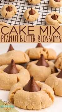 Cake Mix Peanut Butter Blossoms made with a cake mix, peanut butter and a Hershey kiss right in the middle. The easiest way to make Peanut Butter Blossom Cookies!