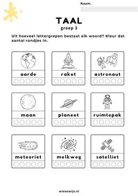 werkblad taal groep 3 lettergrepen thema de ruimte