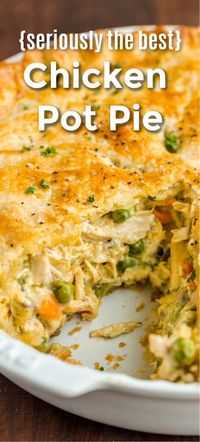 This homemade Chicken Pot Pie is classic comfort food and will warm you up. It’s a show-stopping dinner with a flaky pie crust, filled with saucy chicken and vegetables. If you are looking for chicken dinner recipes the whole family will love, this Chicken Pot Pie Recipe is a must-try! Way better than store-bought or frozen pot pie. From the buttery homemade crust to the saucy, satisfying center, it’s no wonder the Pot Pie is so famous! #chickenpotpie #chickendinner #homemadepotpie #