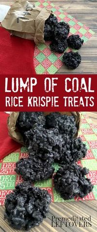 This Lump of Coal Rice Krispie Treats Recipe is fun to make and receive around Christmas! Oreos and food coloring help these treats look just like coal!