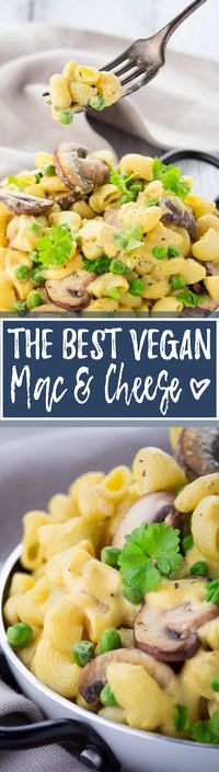 These vegan mac and cheese with mushrooms and peas are super creamy, packed with flavor, oil-free, healthy, and just sooo good! <3 | veganheaven.org