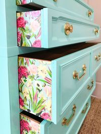 I'm going to show you a quick and easy way to apply paper to a dresser for a fun punch of pattern and color. Follow this step by step tutorial to make your furniture pop. BONUS video tutorial as well!