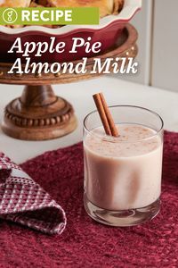 Apple pie in a glass — need we say more? This apple pie milk is a cold-pressed creamy treat with simple ingredients and no added sweeteners. | goodnature.com/recipes #applepie #nondairy #nutmilk #almondmilk #thanksgivingrecipes #juicerecipes #howtomakealmondmilk