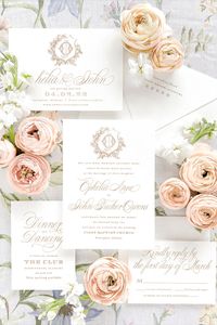 The Ophelia Suite is our go-to for the classic wedding. Expertly refined with a hint of Southern charm, it features a mix of elegant script lettering with traditional serif that is typeset to perfection. This timeless suite is designed to accommodate any wreath, crest, custom artwork, and monogram from our selection, and will be treasured for years to come.